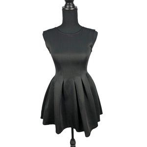 Black Western Style Pleated Fit & Flare Mini Skater Dress Sz Small